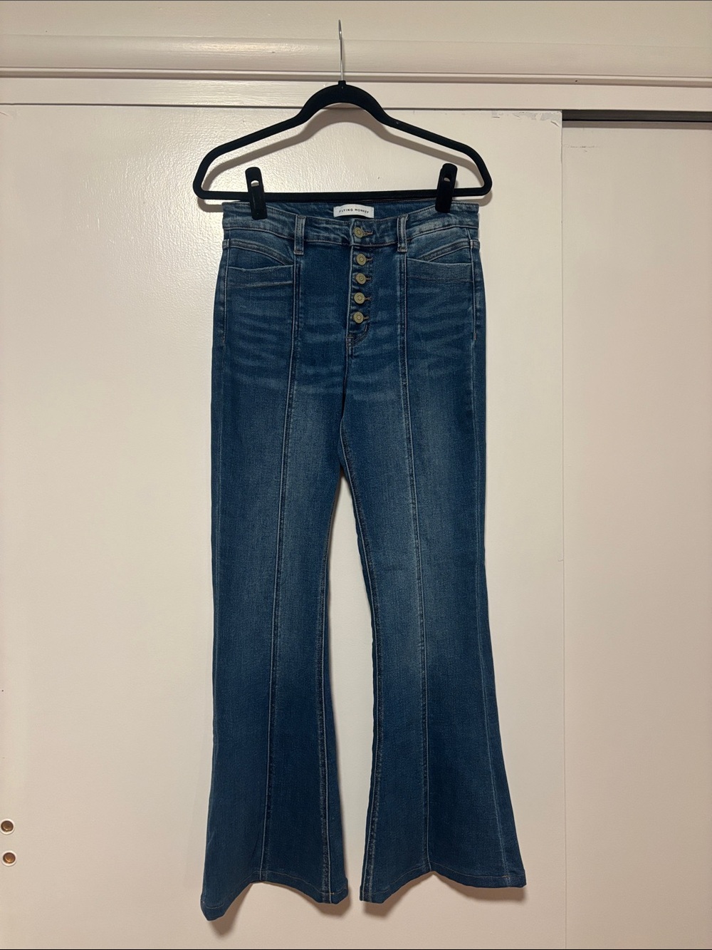 Flying Monkey Dark Blue Flare Jeans with Button Fly